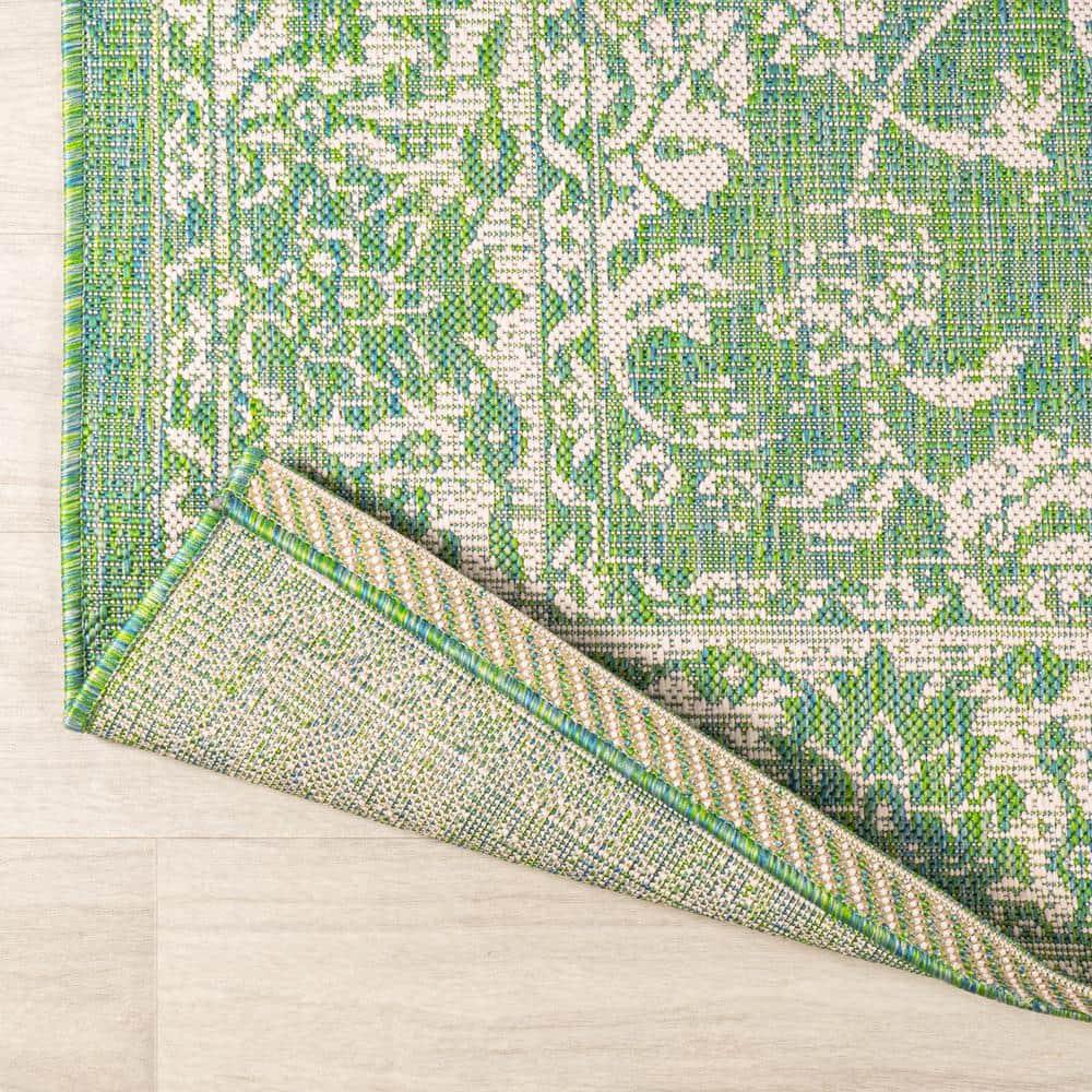9' x 12' Tela Bohemian Textured Weave Floral Indoor/Outdoor Area Rug, Cream/Green - JONATHAN Y