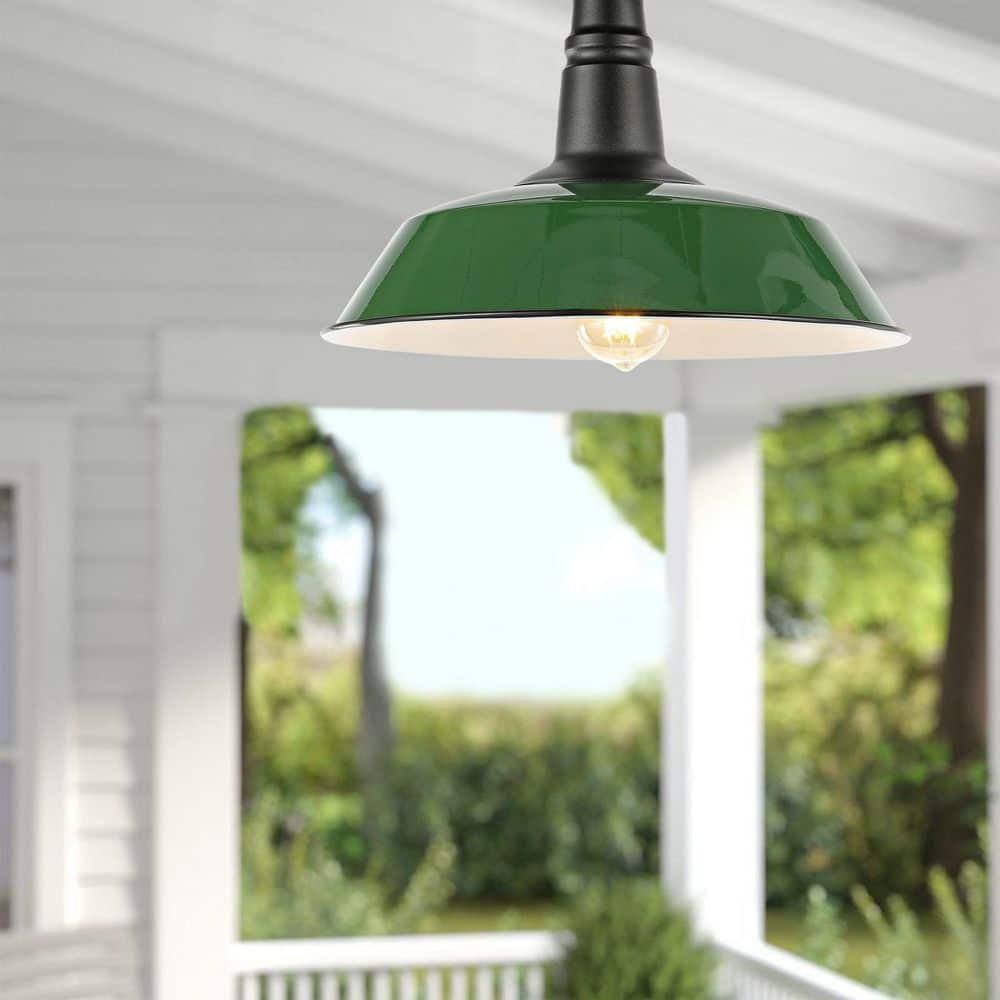 JONATHAN Y Camila 14" 1-Light Classic Industrial Indoor/Outdoor Iron LED Semi Flush Mount, Green/White, JYL7617F