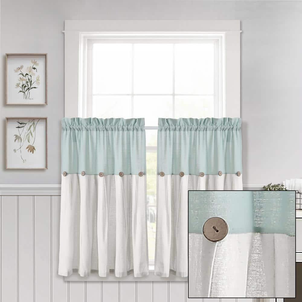 Lush Decor Linen Button Cotton Blend Tailored 29'' W Cafe Curtain (Set of 2)
