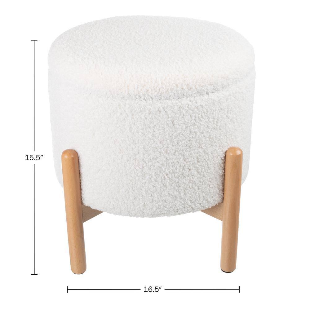 Lavish Home Round Ottoman with Removable Top for Storage (White)