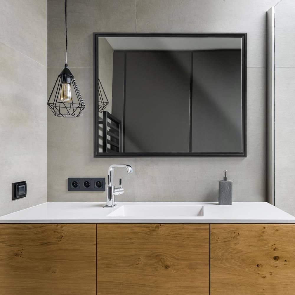 Head West Glossy Black Rectangular Edge-to-Edge Float Framed Accent Wall Vanity Mirror - 26 x 32