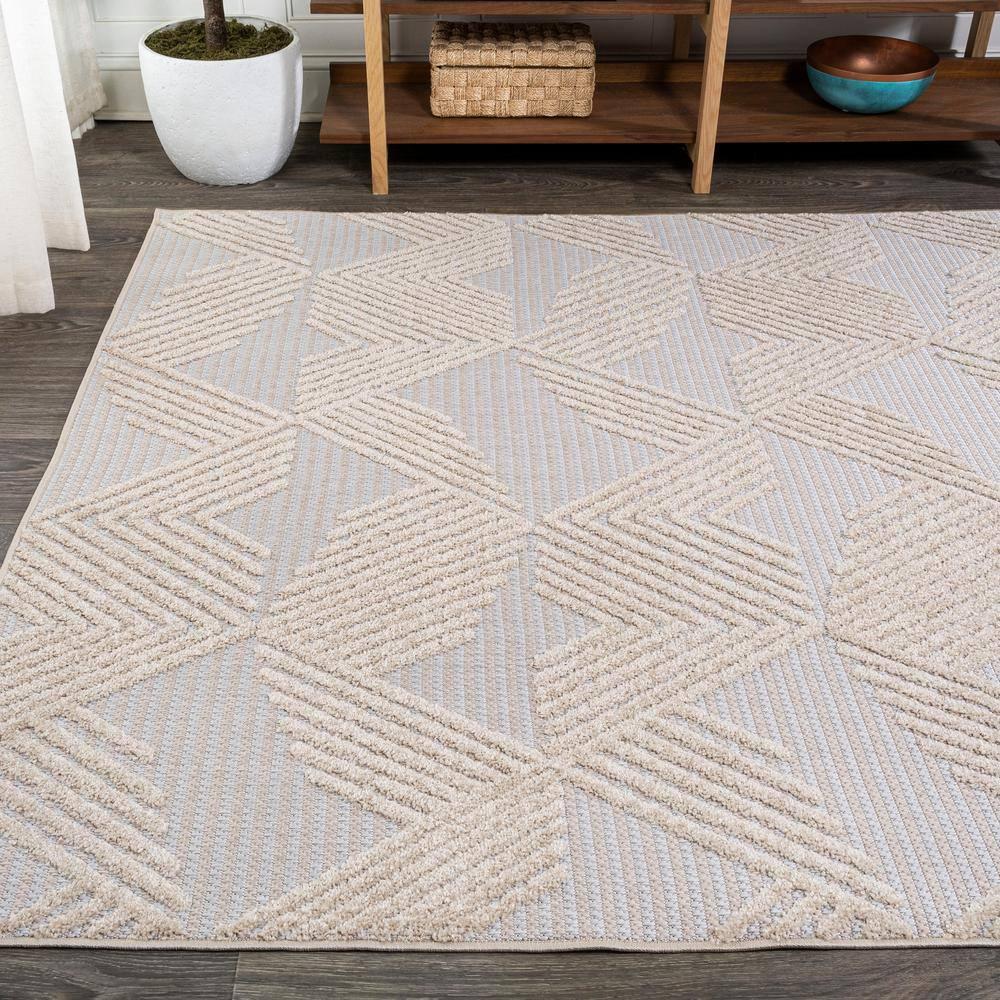 8'x10' Jazz High-Low Pile Art Deco Geometric Indoor/Outdoor Area Rug, Beige - JONATHAN Y