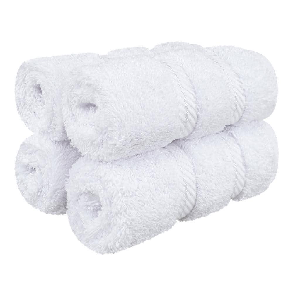 American Soft Linen 4 Pack Washcloth Set, 100% Cotton Washcloth Hand Face Towels for Bathroom and Kitchen, White