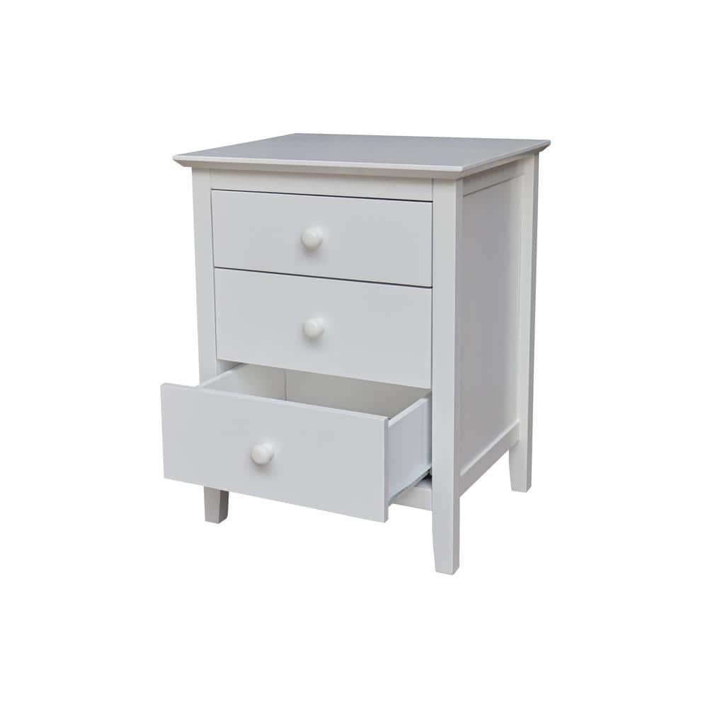International Concepts Solid Wood Bedroom Nightstand with 3 Drawers, White