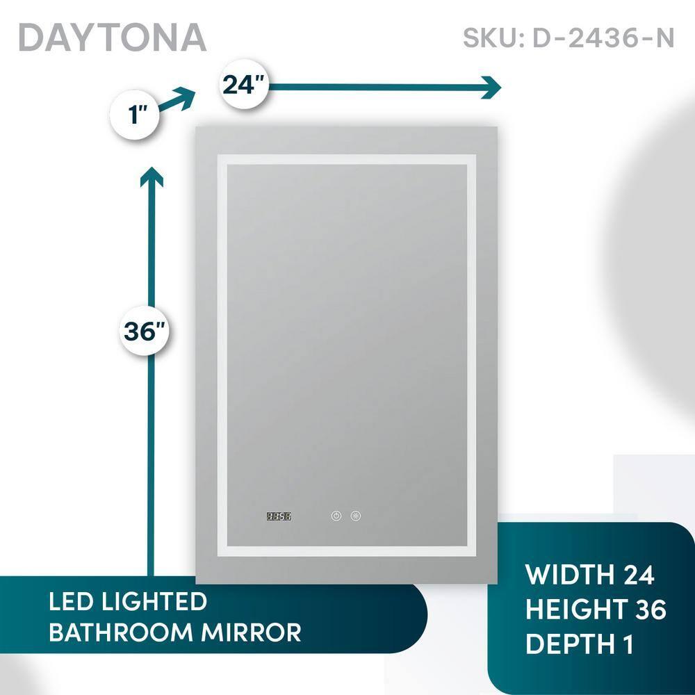 AQUADOM AQUADOM Daytona LED Wall-Mount Mirror for Bathroom with 3 Color Lighting, Touch Control, Dimmer and Defogger, Digital Clock