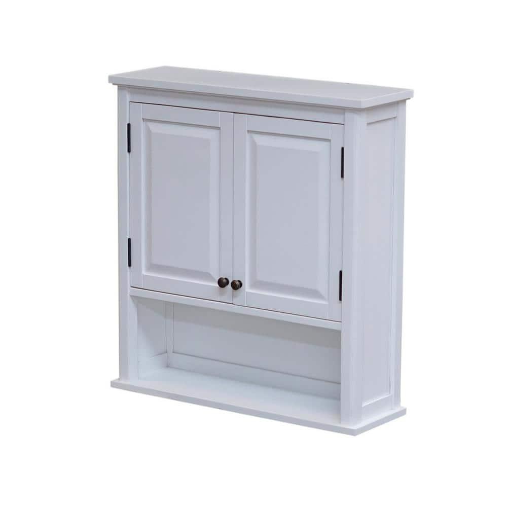 Dorset Wall Mounted Bath Storage Cabinet with Two Doors and Open Shelf White - Alaterre Furniture: Hardwood Medicine Cabinet, Adjustable Shelf