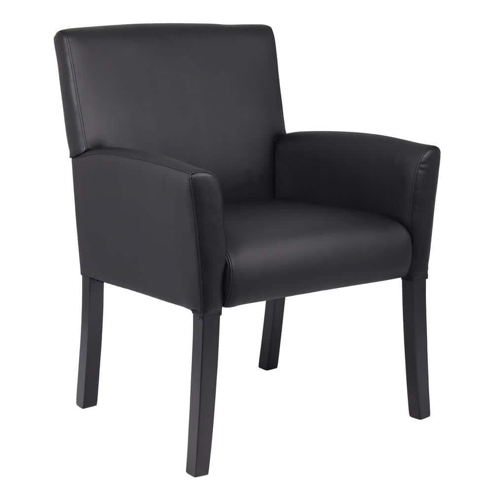 Executive Box Armchair Black - Boss Office Products: Ergonomic, Vinyl Upholstery, Wood Legs, Fixed Height