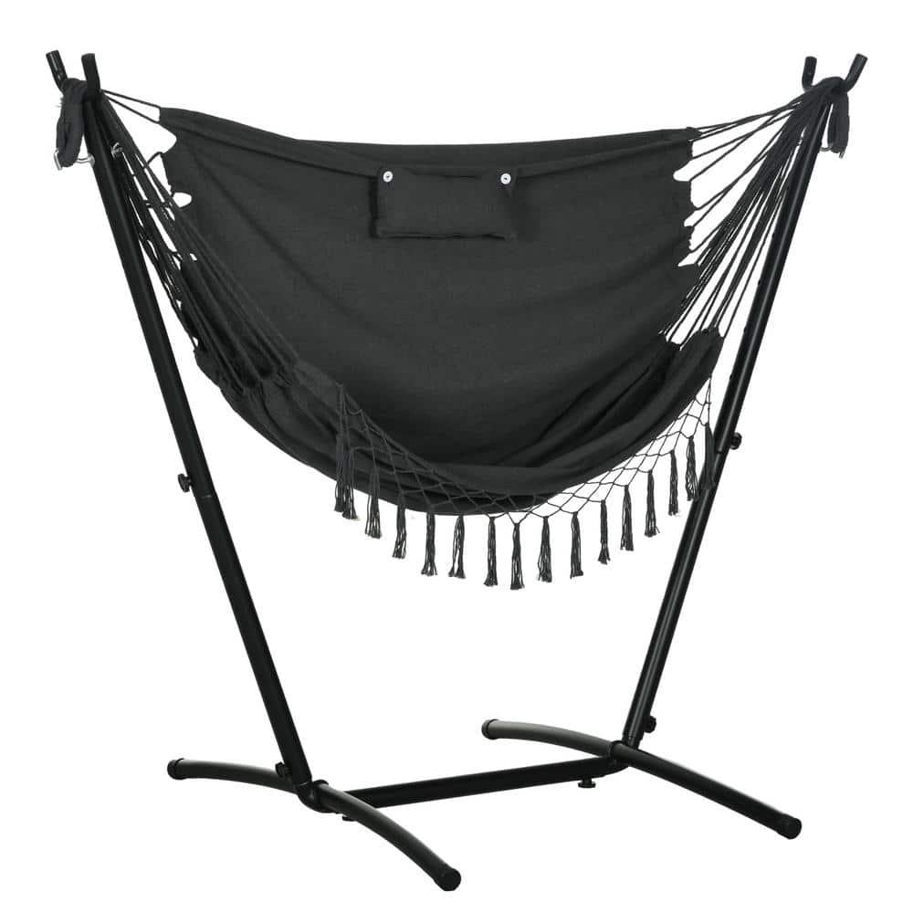 Outsunny U Shape Stand Hammock Chair, Headrest Include Hammock Swing, Dark Gray