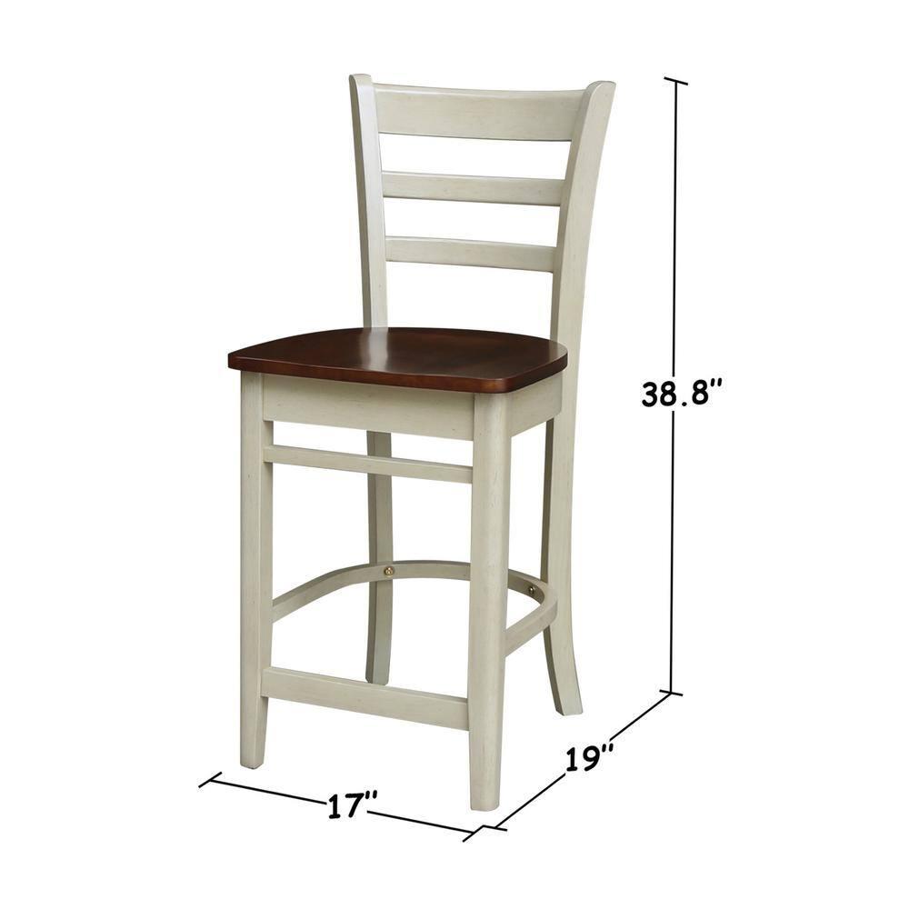 International Concepts 24" Emily Counter Height Barstool Antiqued Almond/Espresso: Hardwood Frame, Ladder-Back Design