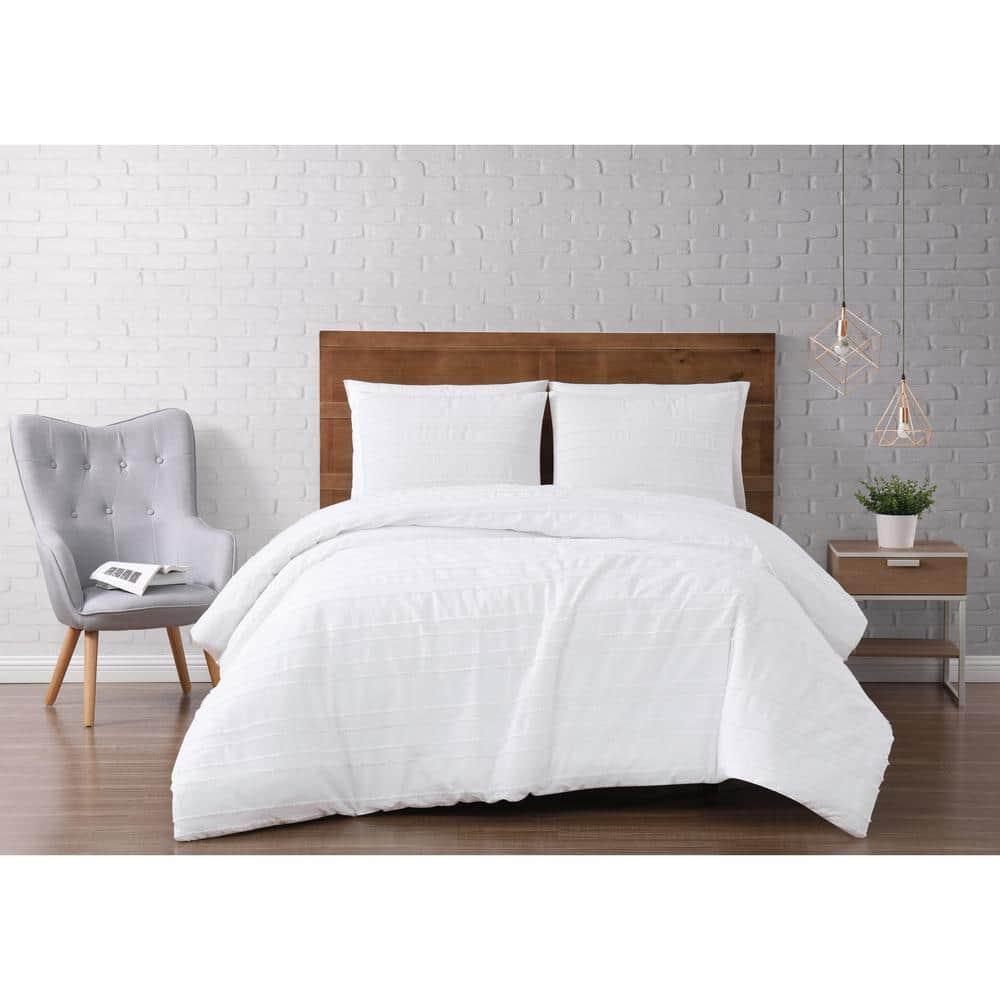 Carlisle White Cotton Full/Queen Duvet Cover Set