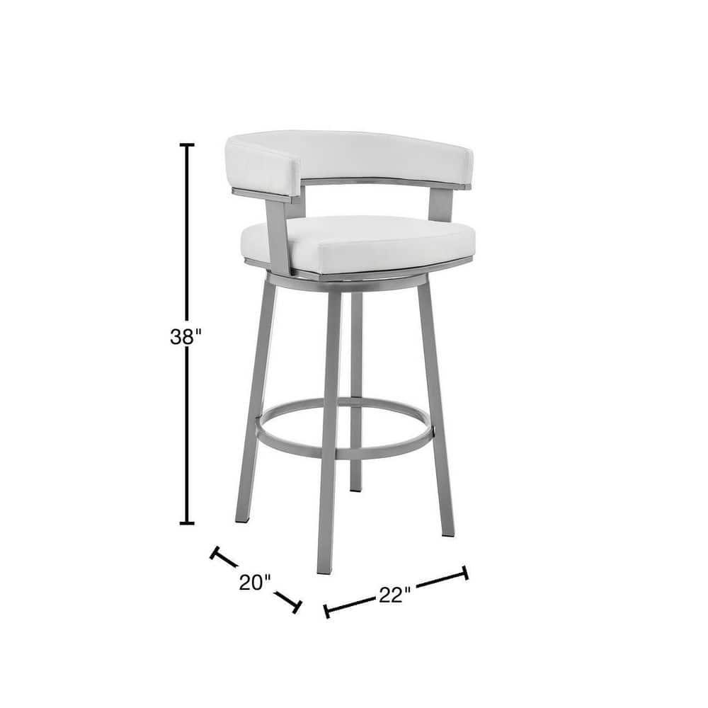 Armen Living Cohen30" Bar Height Swivel Bar Stool in Silver Finish with White Faux Leather