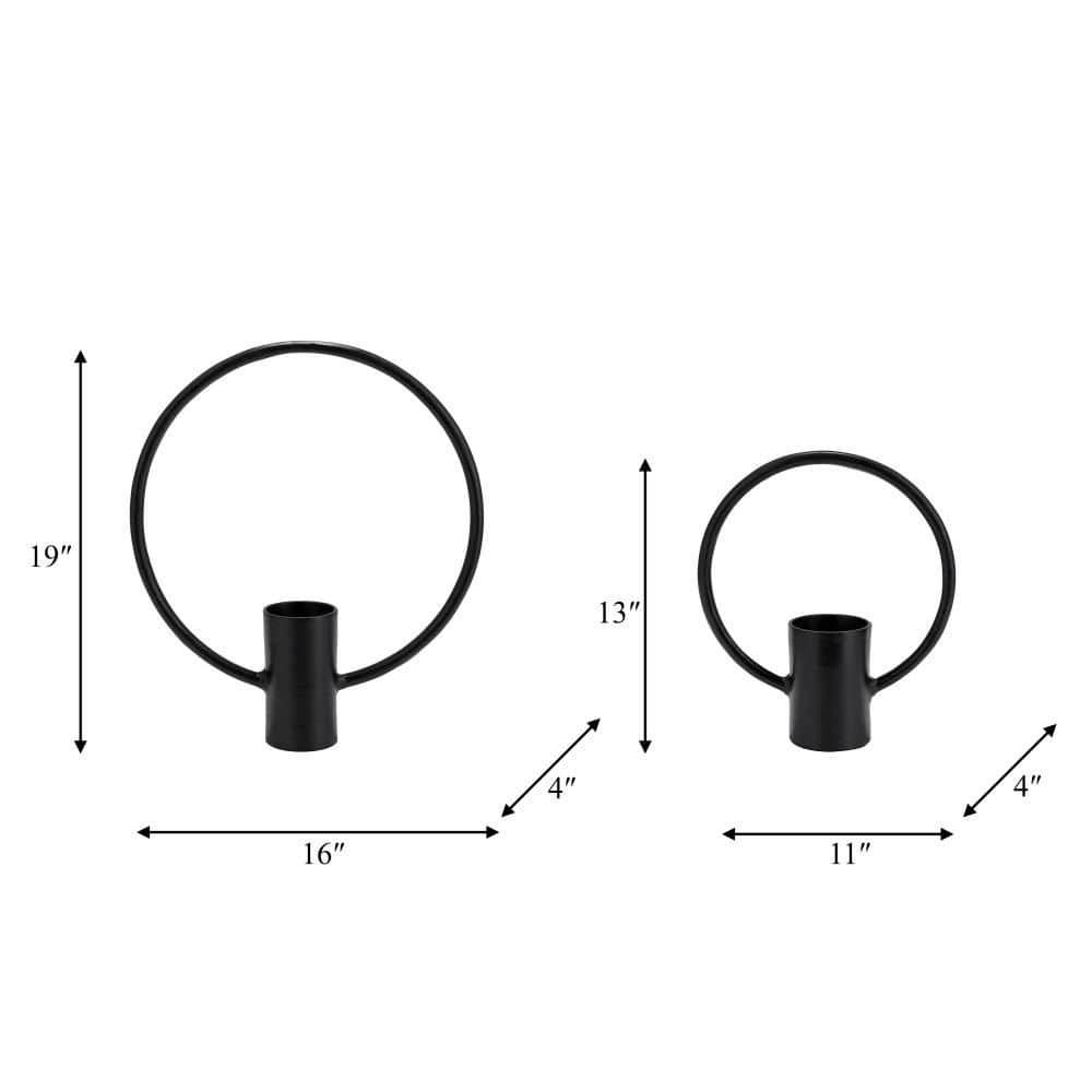 Sagebrook Home Set of 2 Metal Decorative Ring Candle Holders - Contemporary Abstract Black Aluminum Ring