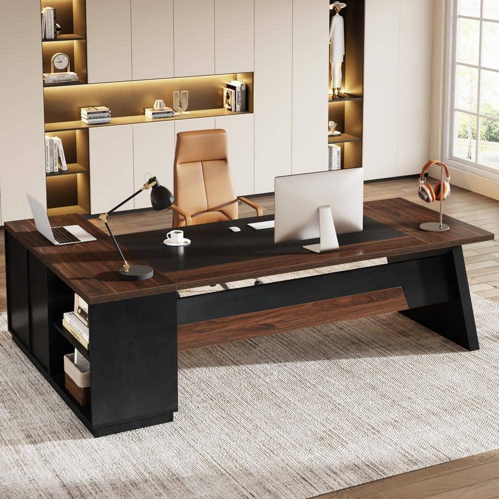 Tribesigns Modern 78" L-Shaped Executive Desk with Drawers and Lateral File Cabinet, Brown