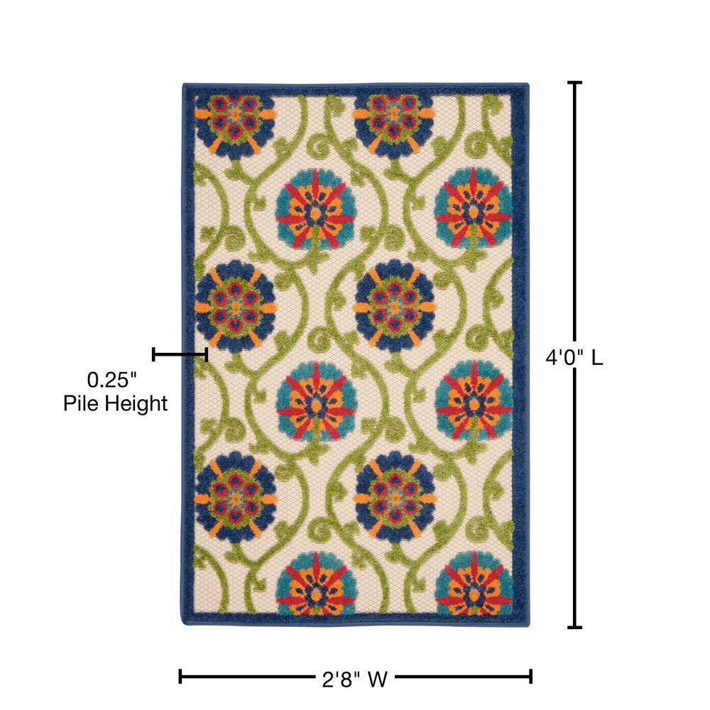 Nourison Aloha Contemporary Floral Flatweave High-Low Indoor Outdoor Area Rug Blue/Multicolor 2'8" x 4'
