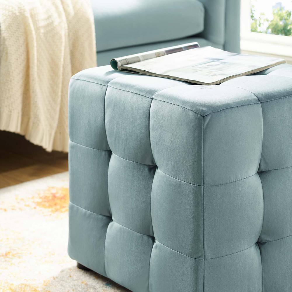 Modway Contour Tufted Cube Performance Velvet Ottoman in Light Blue