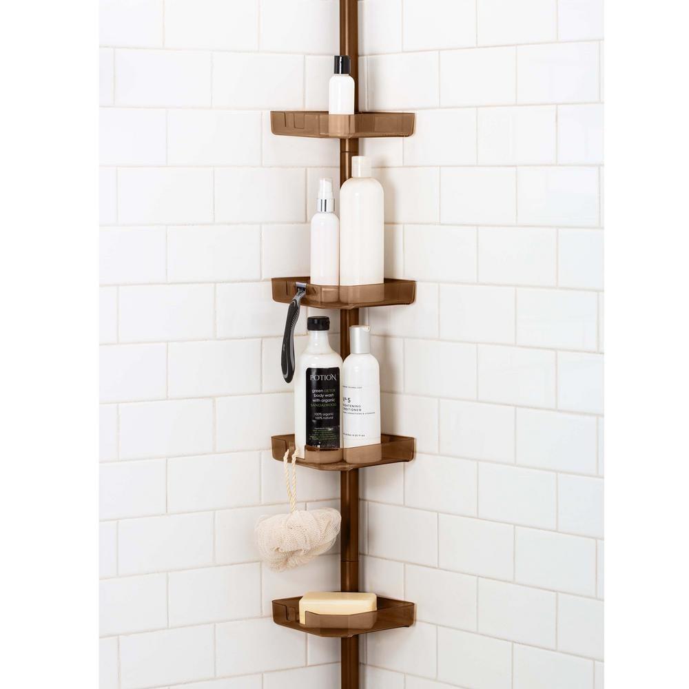 4 Tier Tension Corner Shower Caddy Bronze - Bath Bliss: Adjustable Bathroom Storage Organizer Rack