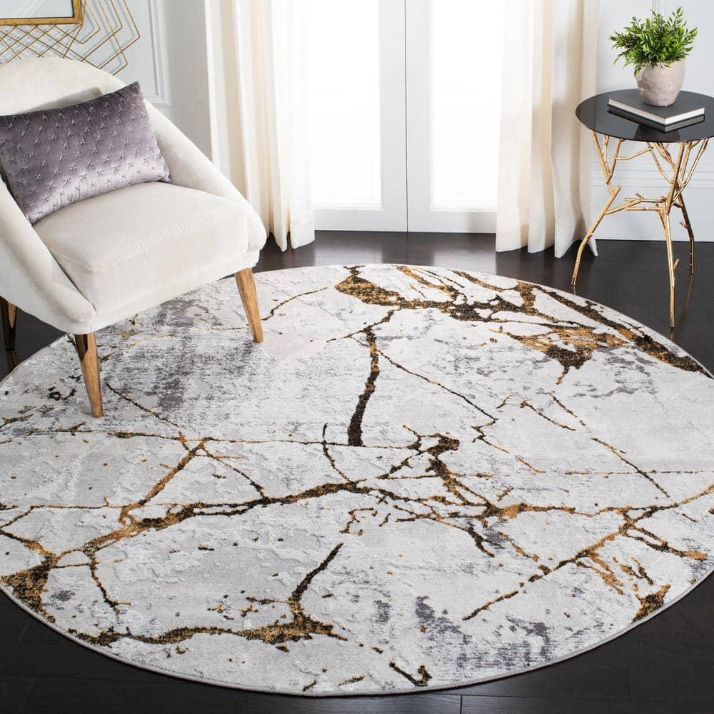 Amelia ALA293 Power Loomed Indoor Area Rug - Grey/Gold - 5' Round - Safavieh