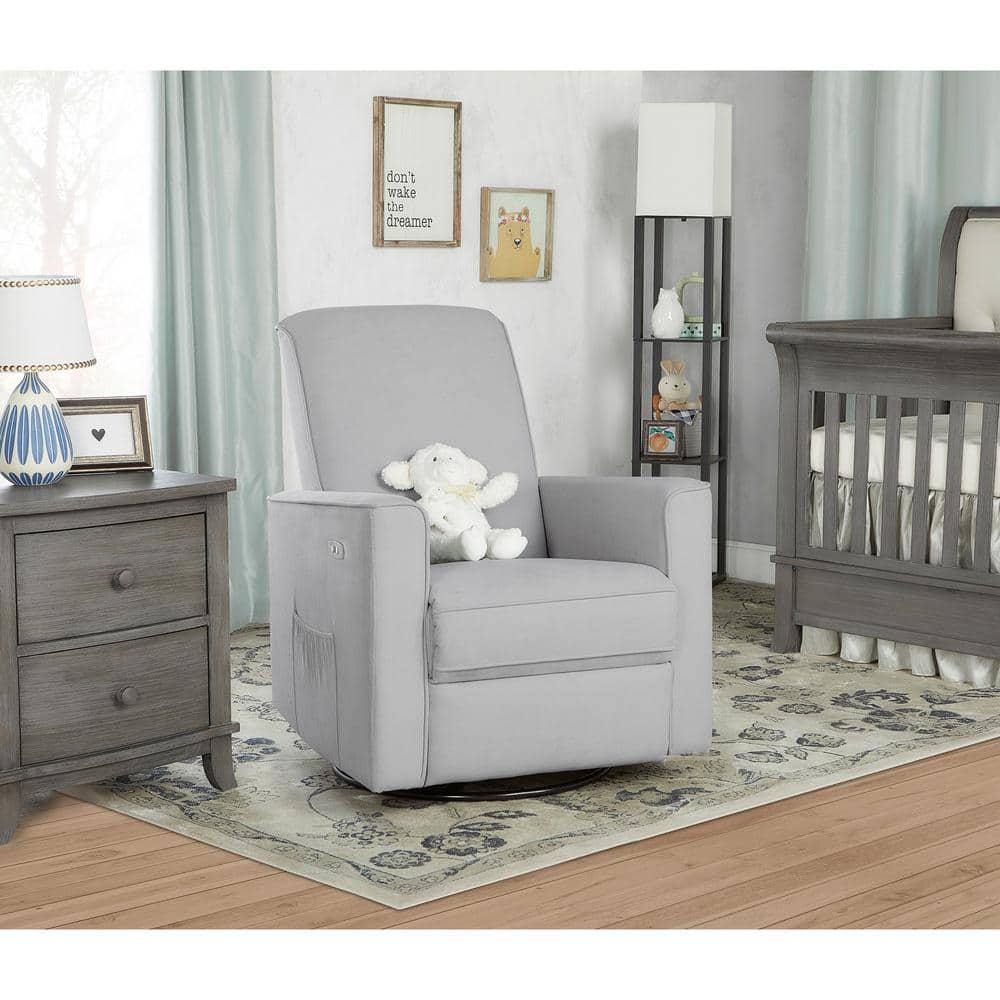Evolur Harlow Deluxe Greenguard Gold Certified Upholstered Plush Seating Glider Swivel & Power Recliner, Grey