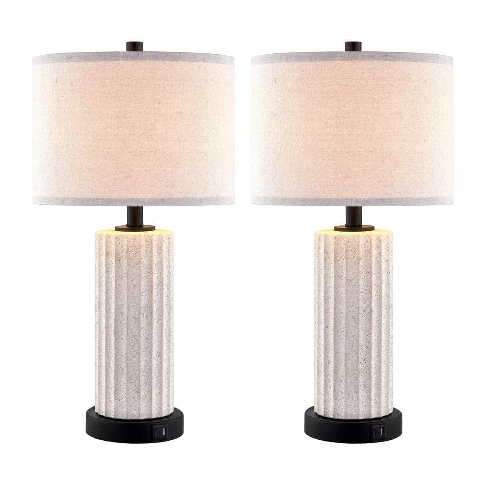 Kyrid 23''Ceramic Table Lamp Set of 2 Touch Control Bedside Lamps with USB Ports and AC Outlets (Bulbs Included)