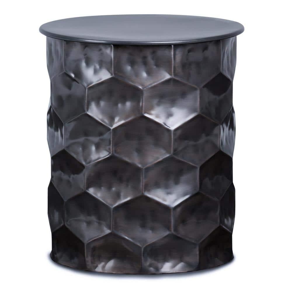 Simpli Home Whitney 17"W Metal Industrial End Table with Storage and Honeycomb Design, Assembled