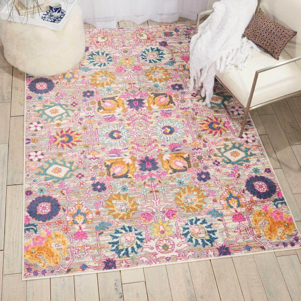 Bungalow Rose Rectangle Passion Floral 6'7" x 9'6" Area Rug in Pink