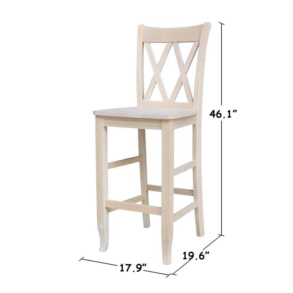 International Concepts 30" Double X Back Counter Height Barstool Unfinished: Solid Wood, Armless