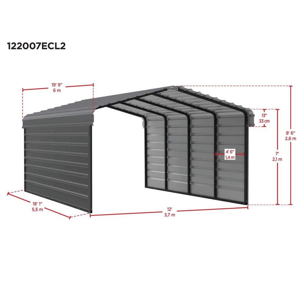 Arrow Arrow Steel Carport with 2 Side Wall Kits, 12x20x07