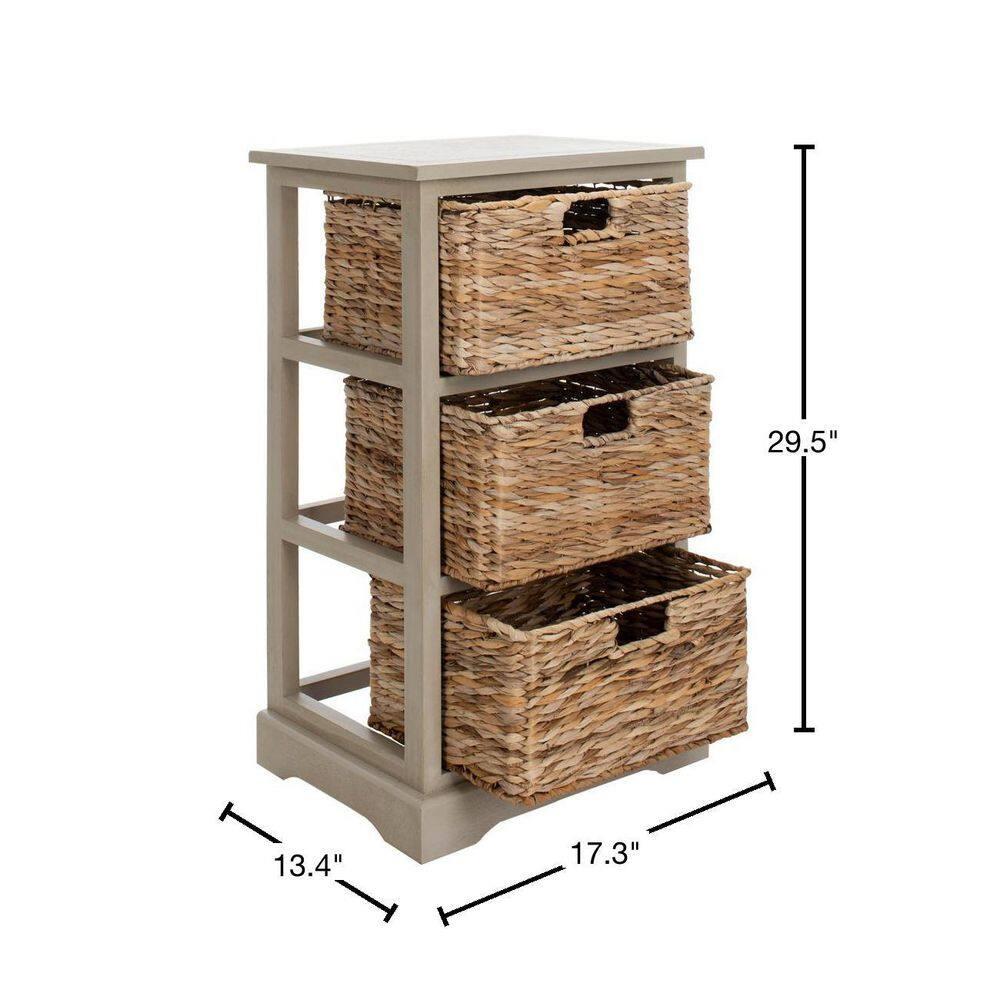 Halle 3 Wicker Basket Storage Side Table - Vintage Grey - Safavieh.
