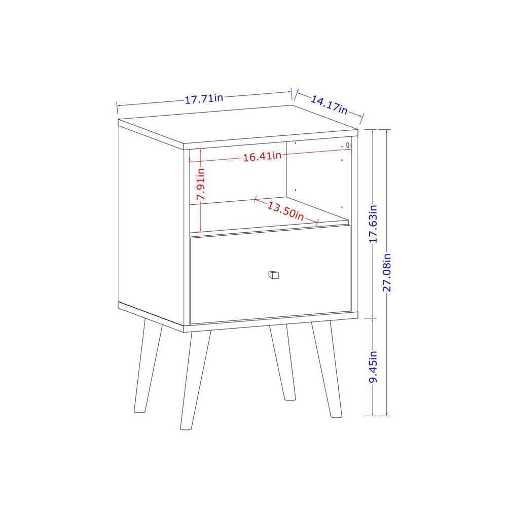 Liberty 1.0 Mid Century Modern Nightstand White - Manhattan Comfort: Bedside Table with Storage & Shelving