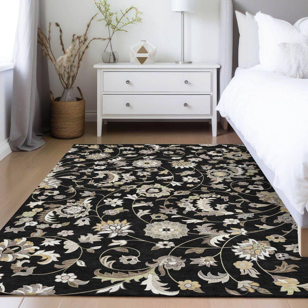Addison Rugs Chantille Indoor/Outdoor Transitional Geometric, Abstract Black Washable Rectangle Rug, 2'6" x 3'10"