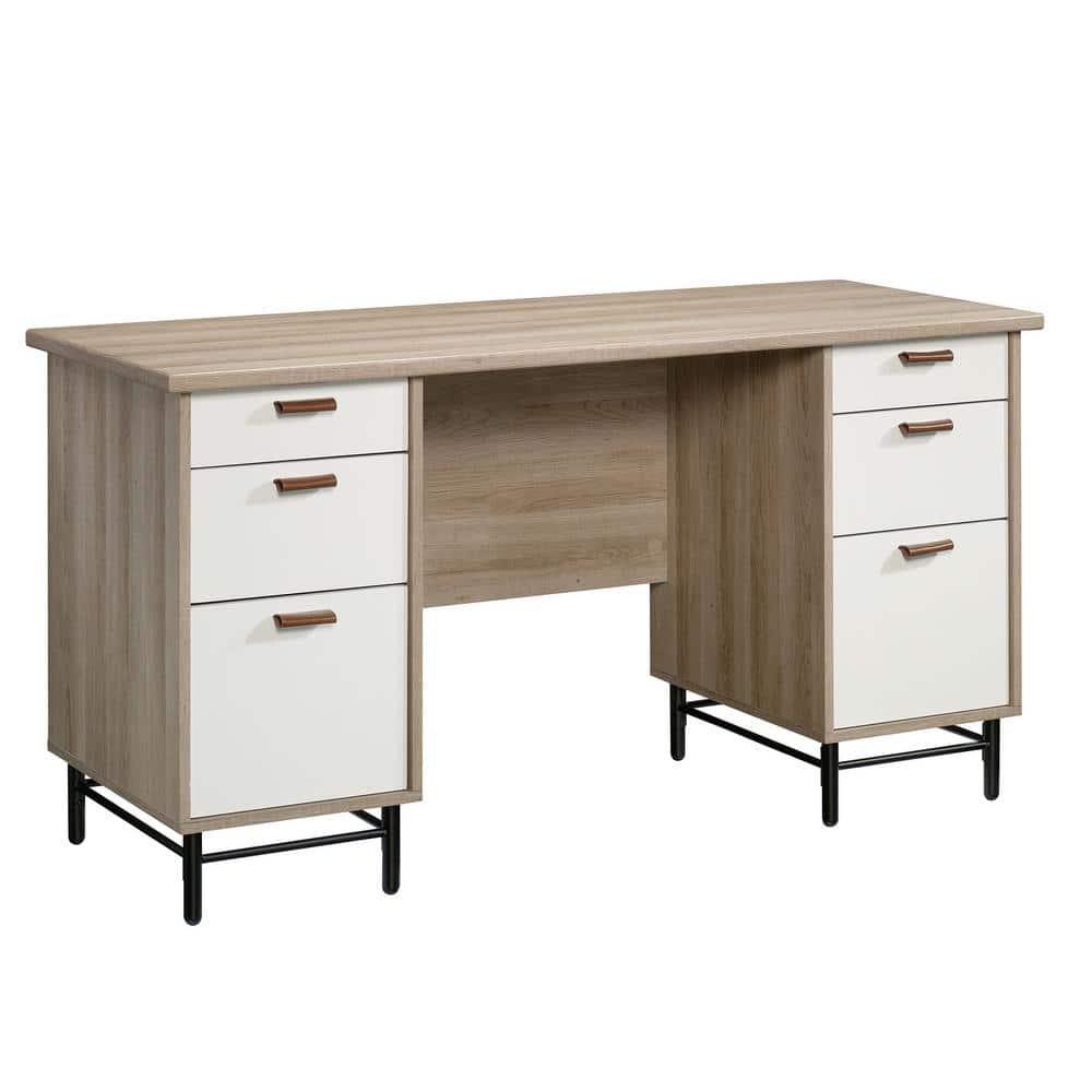 Sauder Anda Norr Engineered Wood Executive Desk in Sky Oak and White