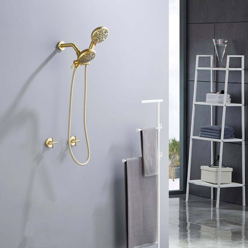 2 Handle Shower Faucet Shower System Complete 2 in 1 Shower Combo Set with Handheld Showerhead Shower Trim Kit Wall Mounted Shower Fixtures Brushed Gold