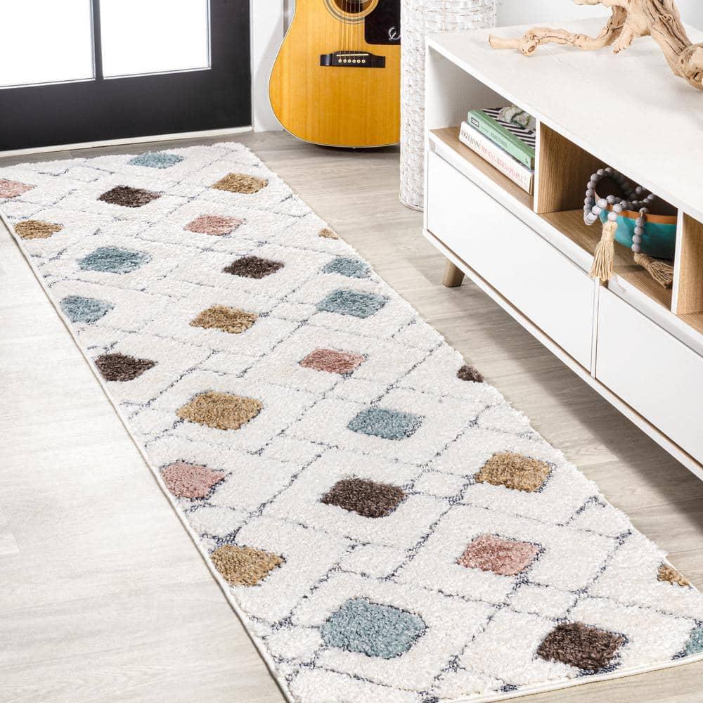 2' x 8' Astrid Retro Trellis High-Low Runner Rug, Multi/Cream - JONATHAN Y