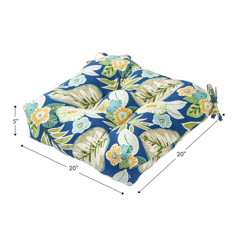Marlow Blue Floral 20 in. Square Outdoor Tufted Seat Cushion (set of 2) by Greendale Home Fashions