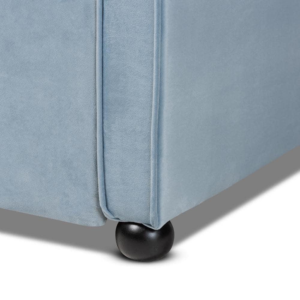 Twin Freda Velvet Tufted Daybed with Trundle Light Blue - Baxton Studio: Upholstered, Mid-Century Modern, No Box Spring Required