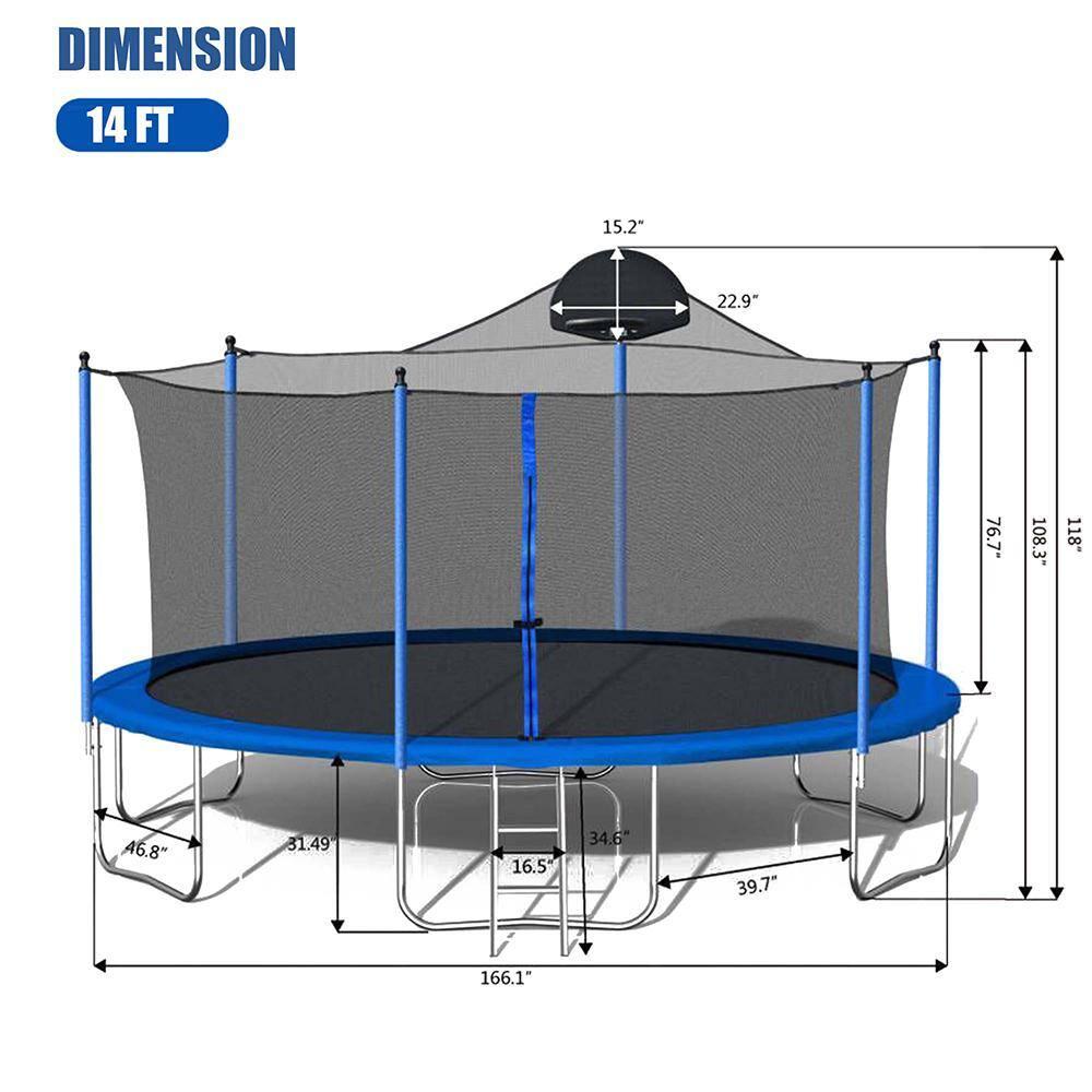 Trampoline Outdoor, 14ft Trampoline with Basketball Hoop, Trampoline Indoor Outdoor with Ladder and Safety Enclosure Net for Kids and Adults