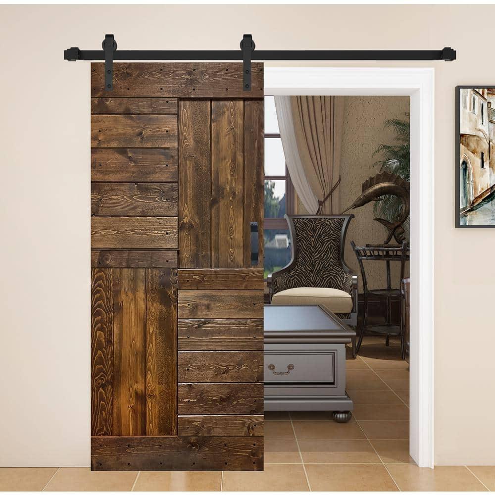 IsLife L Series Paneled Solid Wood Sliding Barn Door with Installation Hardware Kit -Assembly Needed