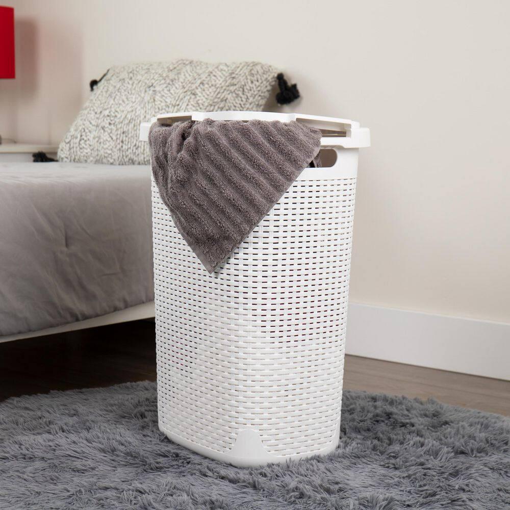 Mind Reader Mind Reader 60L Slim Laundry Hamper, Clothes Basket, Lid, Wicker Style, Plastic, 17.65"L x 13.75"W x 24.15"H, 2-Pack