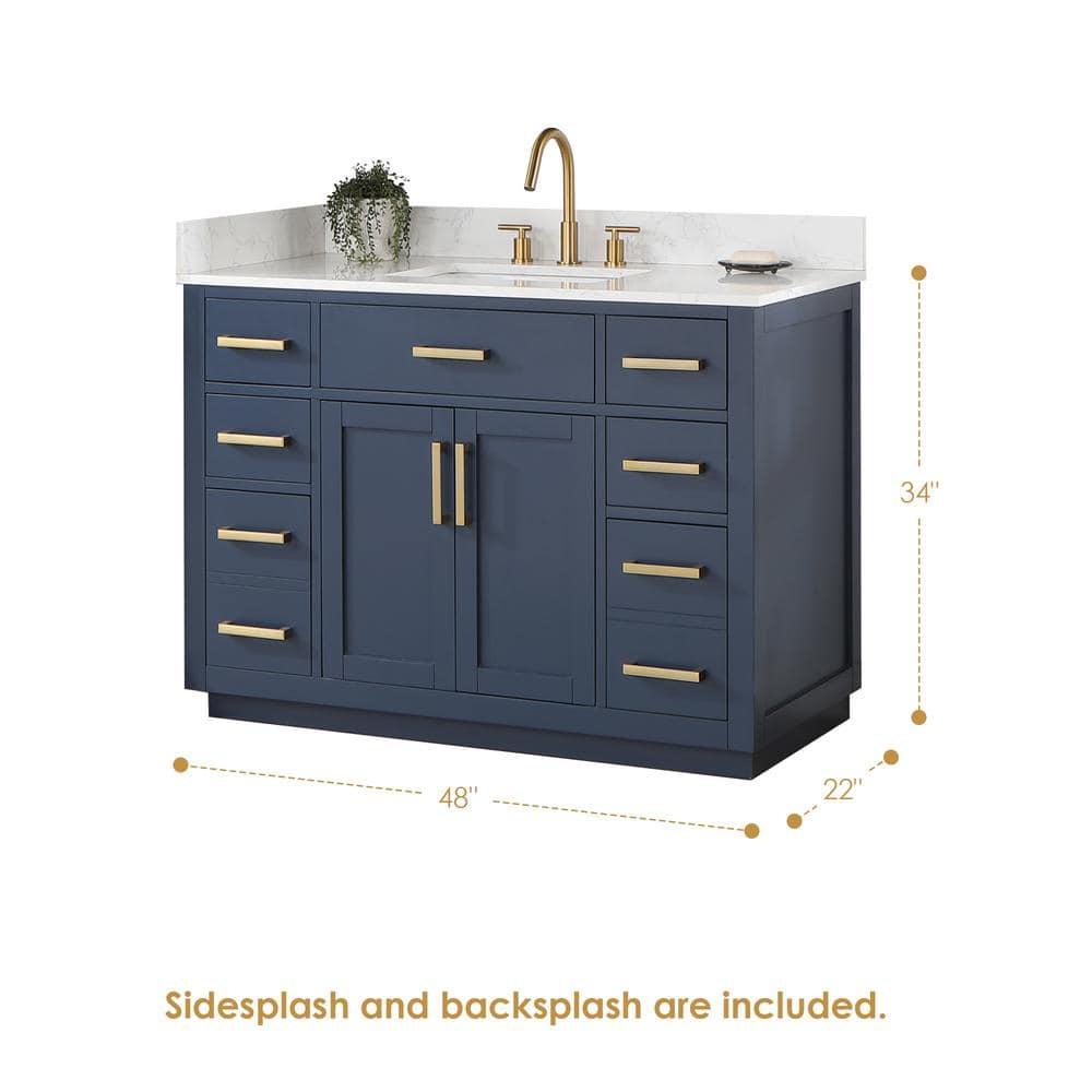 Gavino 48" Wood Vanity in Royal Blue with Composite Stone Top and Mirror