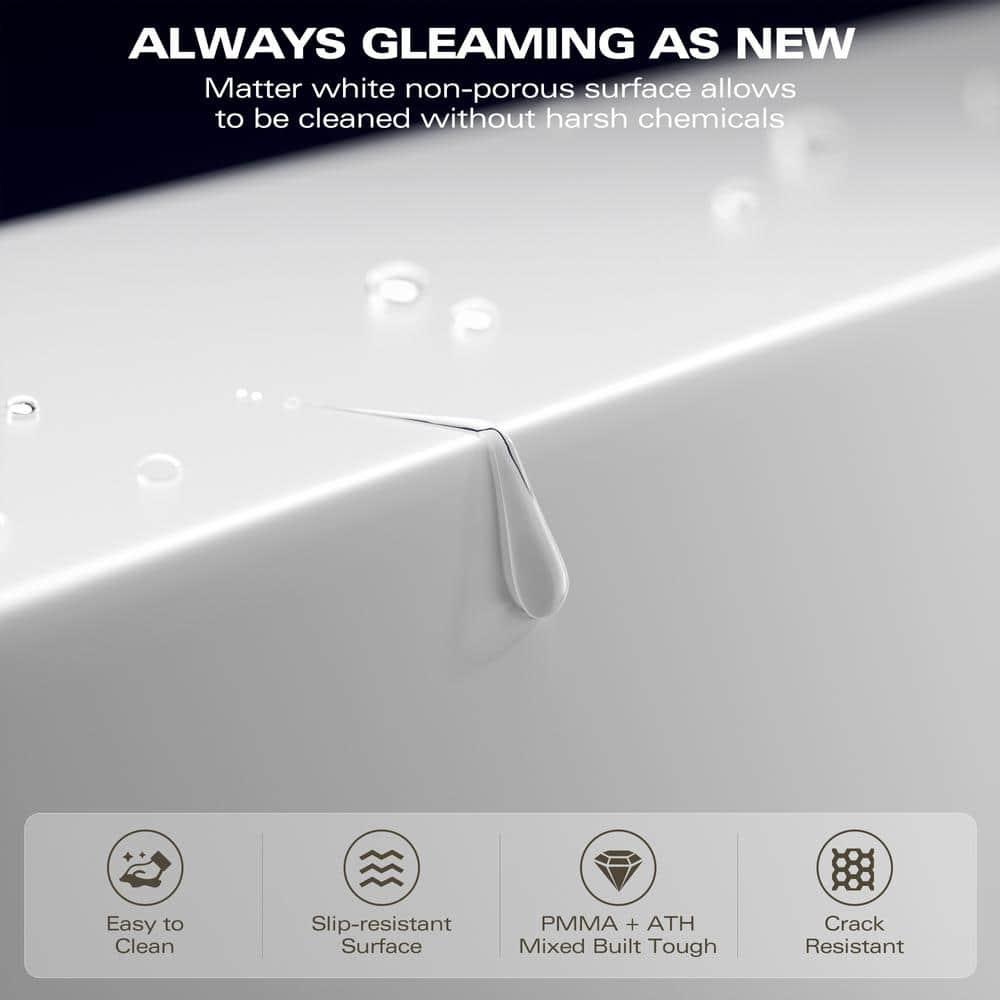 63" Matte White Acrylic Freestanding Soaking Bathtub