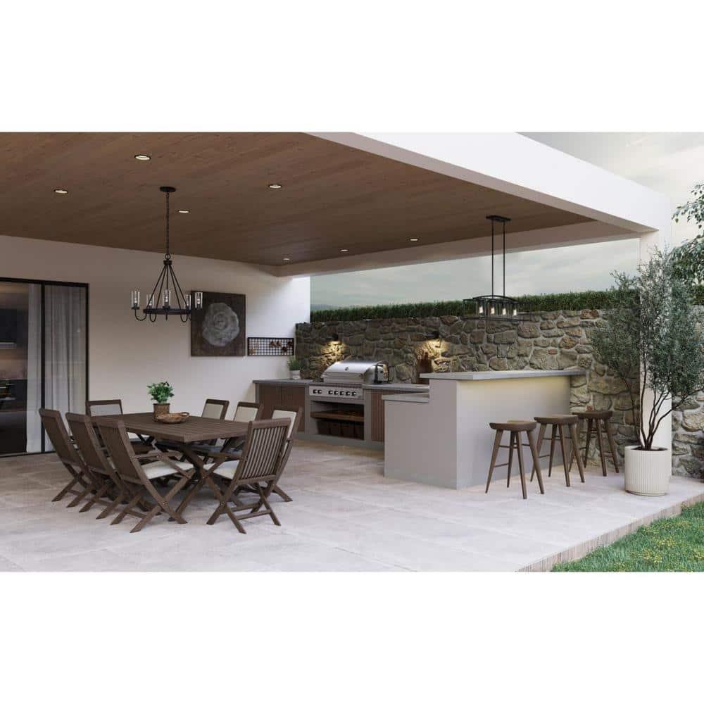 Progress Lighting Swansea 5-Light Outdoor Living Round Chandelier, Matte Black, Clear Glass
