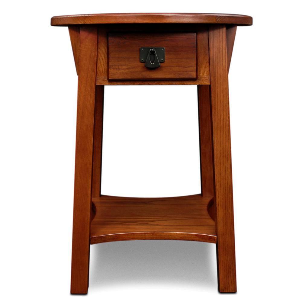 Leick Home 9056-RS Mission Round End Table with Drawer, Made with Solid Wood, Side Table for Living Room, Bedroom, and Office, Russet Finish