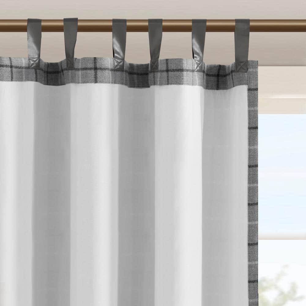 Anaheim Plaid Faux Leather Tab Top Single Curtain Panel with Fleece Lining