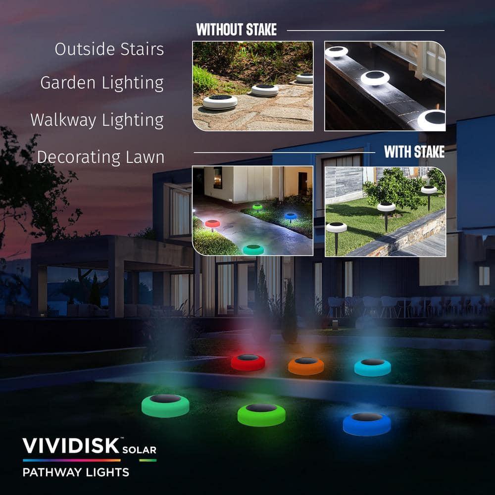 Bell + Howell Bell+Howell Color Changing Outdoor Solar Powered Garden Disk Lights, Wireless Auto On/off Lights (Set of 8)