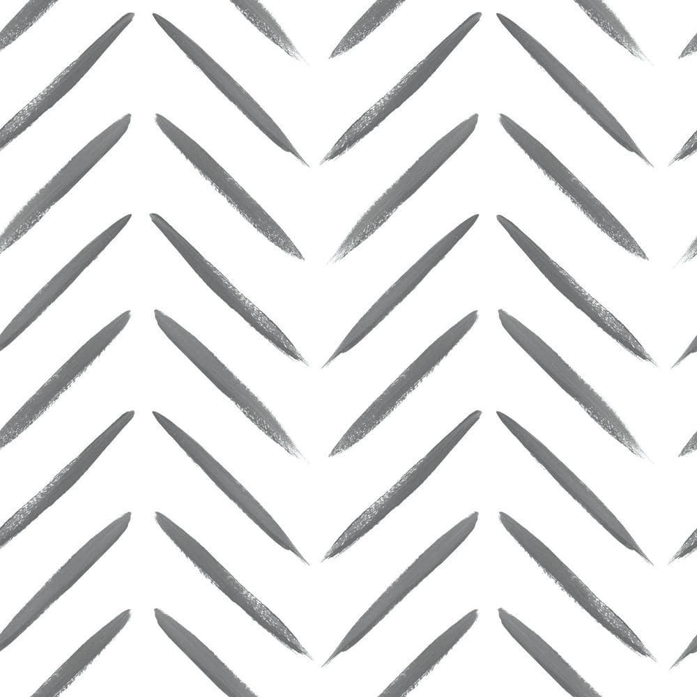 Holden Chevron Brush Marks Black and White Wallpaper: Modern Non-Pasted Paper, Classic Pattern, Washable, 33ft x 20.8in