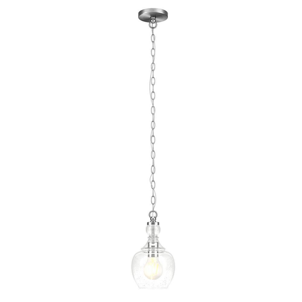 Verona 1-Light Brushed Nickel Pendant with Seeded Glass Shade