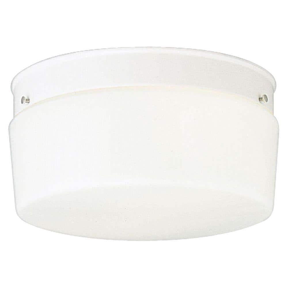 Progress Lighting Airpro 2-Light Flush Mount Ceiling Fixture, White Finish, White Glass Shade