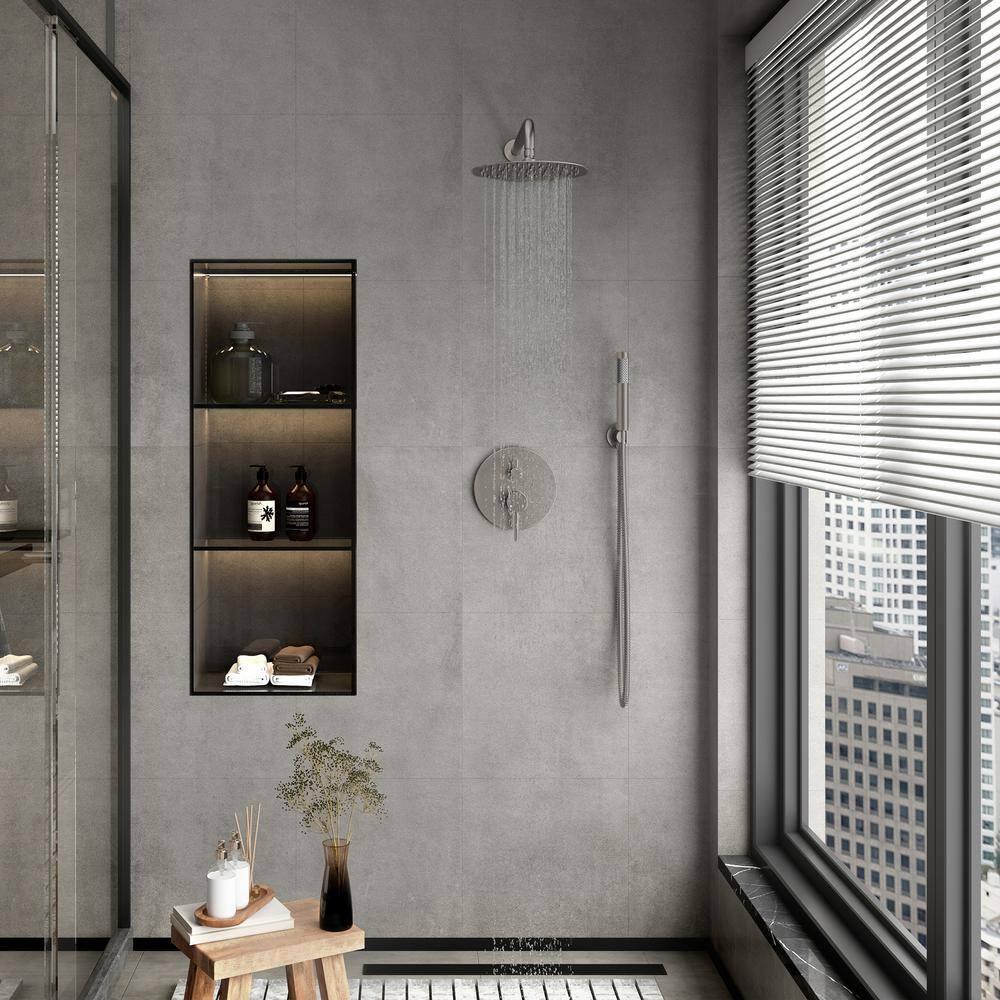 Pressure-Balanced Complete Shower System with 10-Inch Rain Shower Head, Handheld, Rough-in Valve