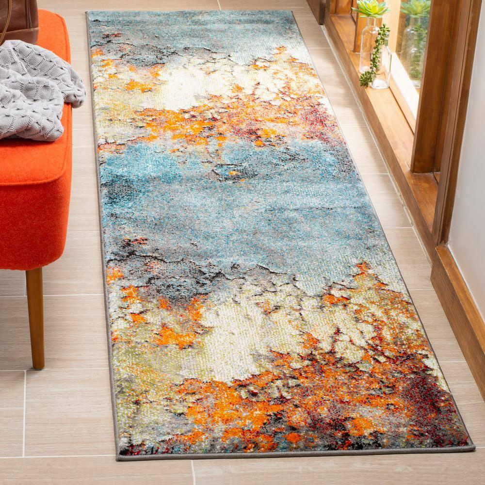 Glacier GLA125 Power Loomed Indoor Runner - Blue/Multi - 2'3"x10' - Safavieh