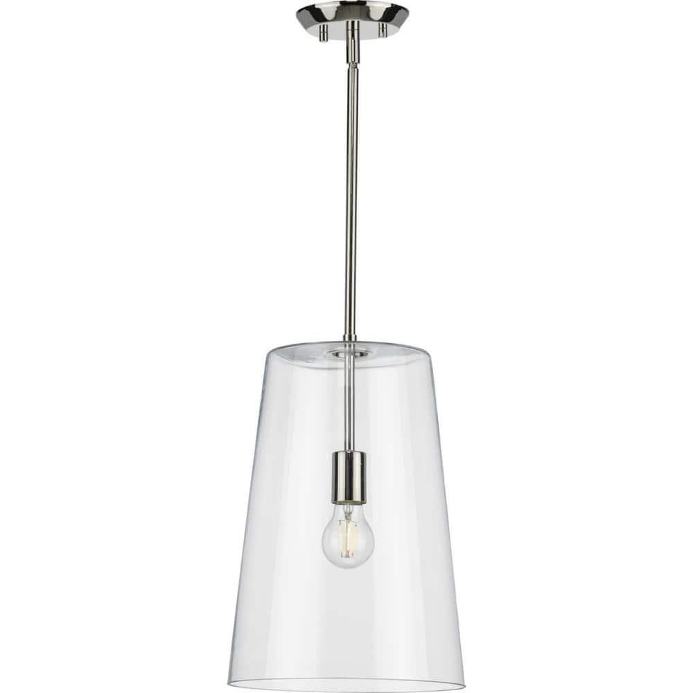 Progress Lighting Clarion 1-Light Pendant, Polished Nickel, Clear Glass Shade
